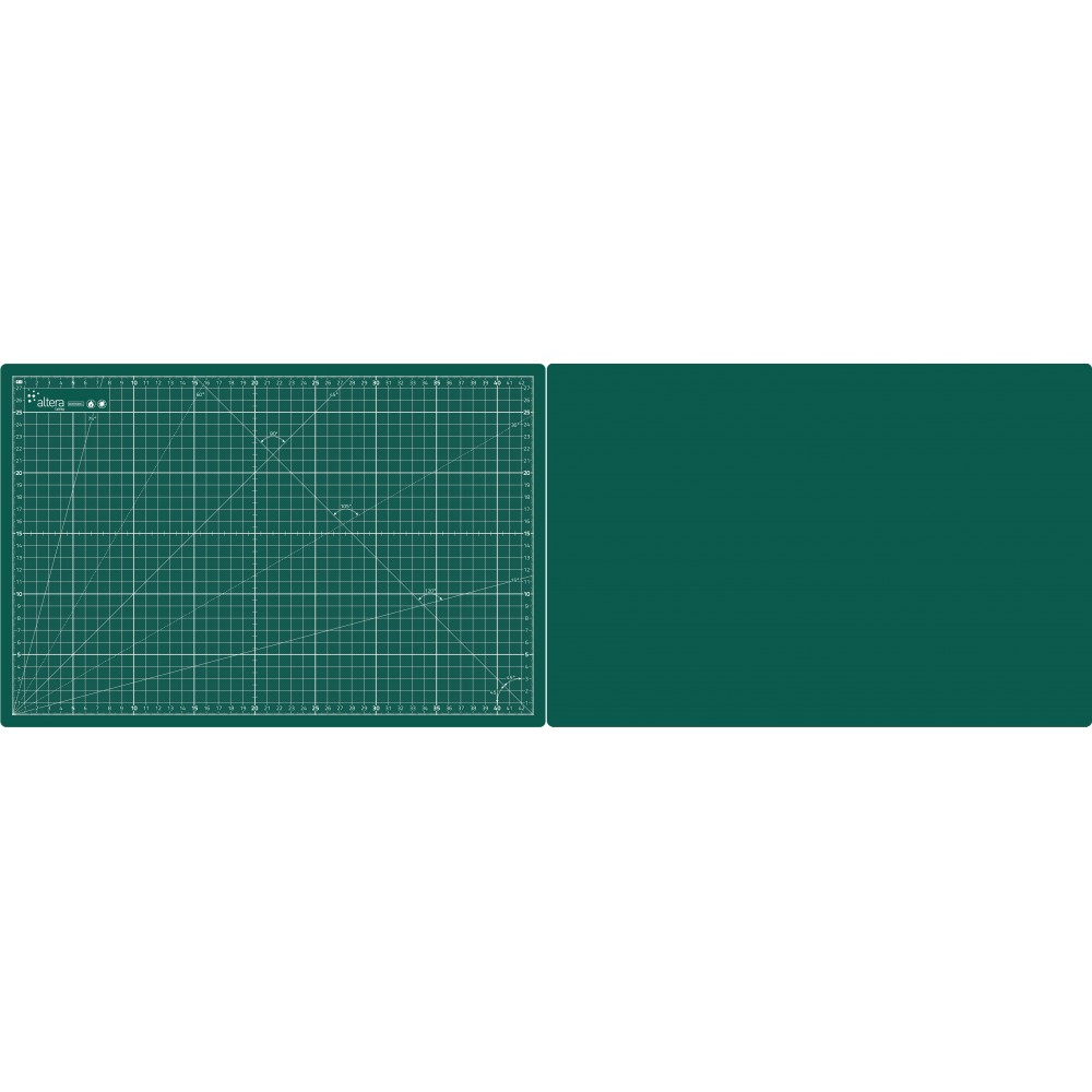 Tapis De Coupe Auto-cicatrisant Double Face A3 - Grilles Imprimées 10 Mm Et 2,5 Cm, Vert