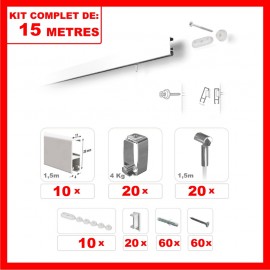 Cimaises - Kit complet de 15m de cimaise à fil Cliprail - BLANC