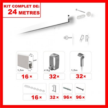 Cimaises - Kit complet de 24m de cimaise à fil Cliprail - BLANC
