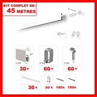 Cimaises - Kit complet de 45m de cimaise à fil Cliprail - BLANC
