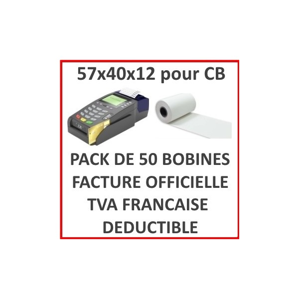 Longueur Pack de 50 Bobines papier thermique 57x40x12 pour TPE ~18 mètres CB Sans BPA