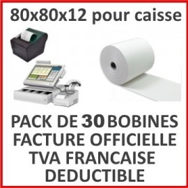 Pack de 30 bobines papier thermique 80x80x12 pour ticket de caisse - Longueur ~80 mètres