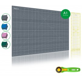 Kit de couture Tapis de découpe GRIS A1 (60x90cm), cutter rotatif 45mm et règle patchwork 15x60cm