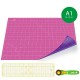 Kit de couture Tapis de découpe double face MAGENTA et VIOLET A1 (60x90cm), cutter rotatif 45mm et règle patchwork 15x60cm